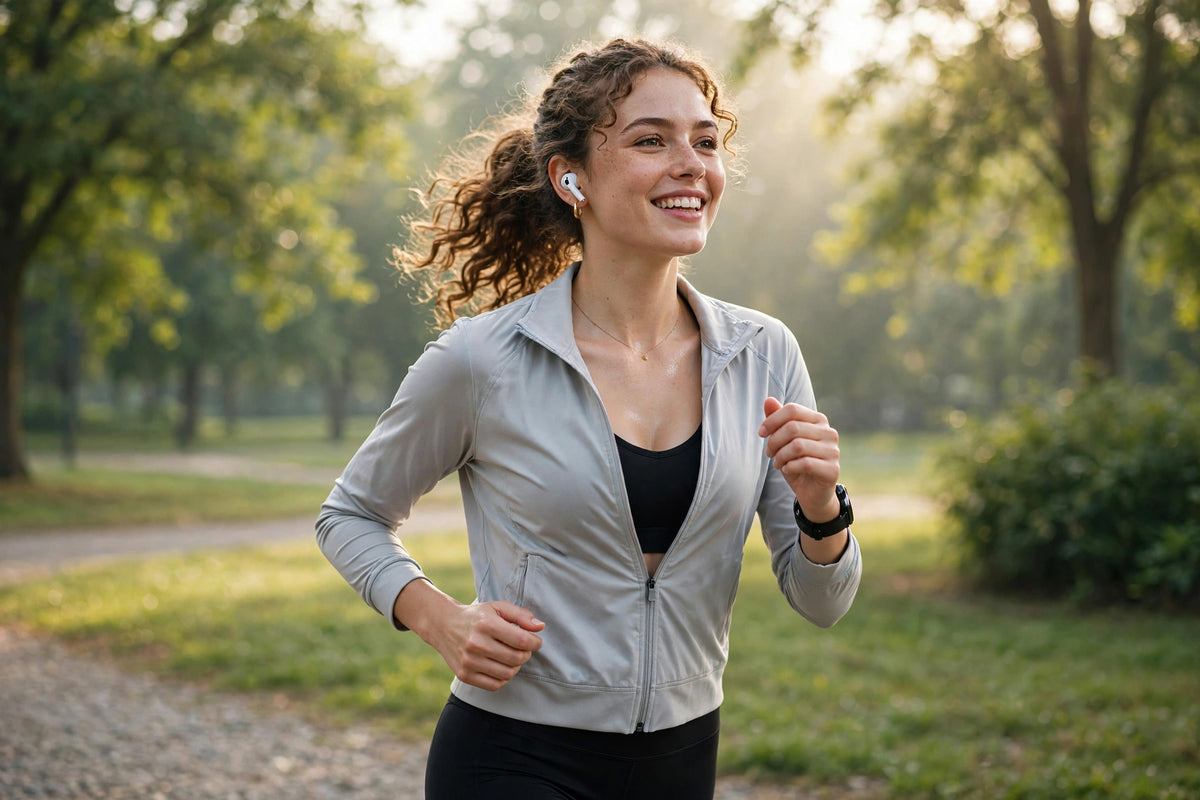 Woman jogging with AirPods