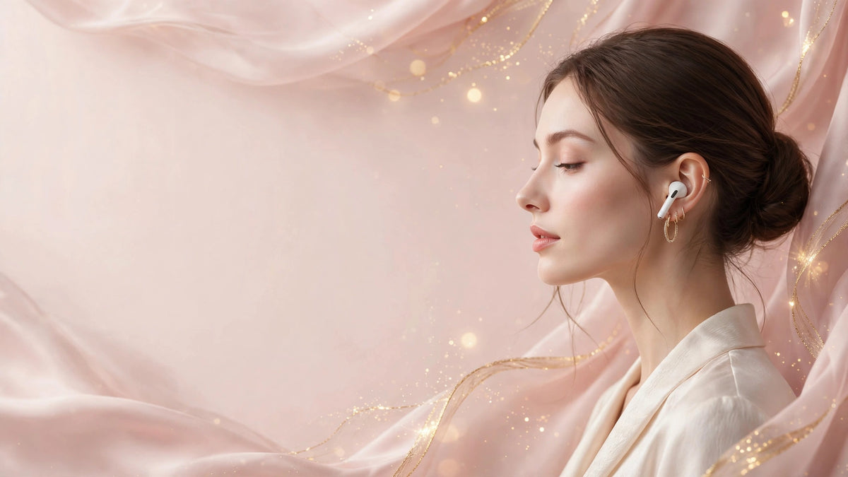 Kellya Luxe hero pink - woman wearing earbuds